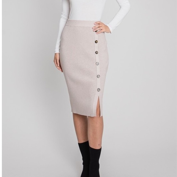 Allie Rose ribbed knit midi skirt in cream - Picture 1 of 8